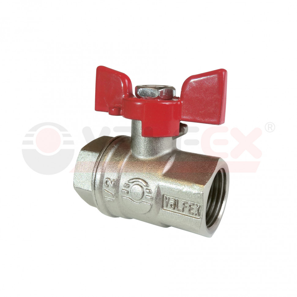 Кран шаровой латунный PREMIUM для ВОДЫ 1" ВР/ВР бабочка, НИКЕЛИР-Й VALFEX 11Б27фт1М