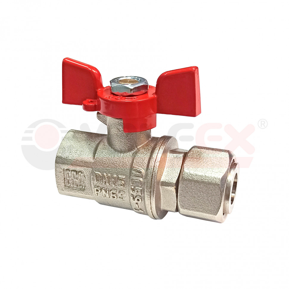 Кран шаровой латунный PREMIUM для ВОДЫ 3/4" ВР/ВР,бабочка,с накид.г. НИК-Й VALFEX 11Б27фт1М