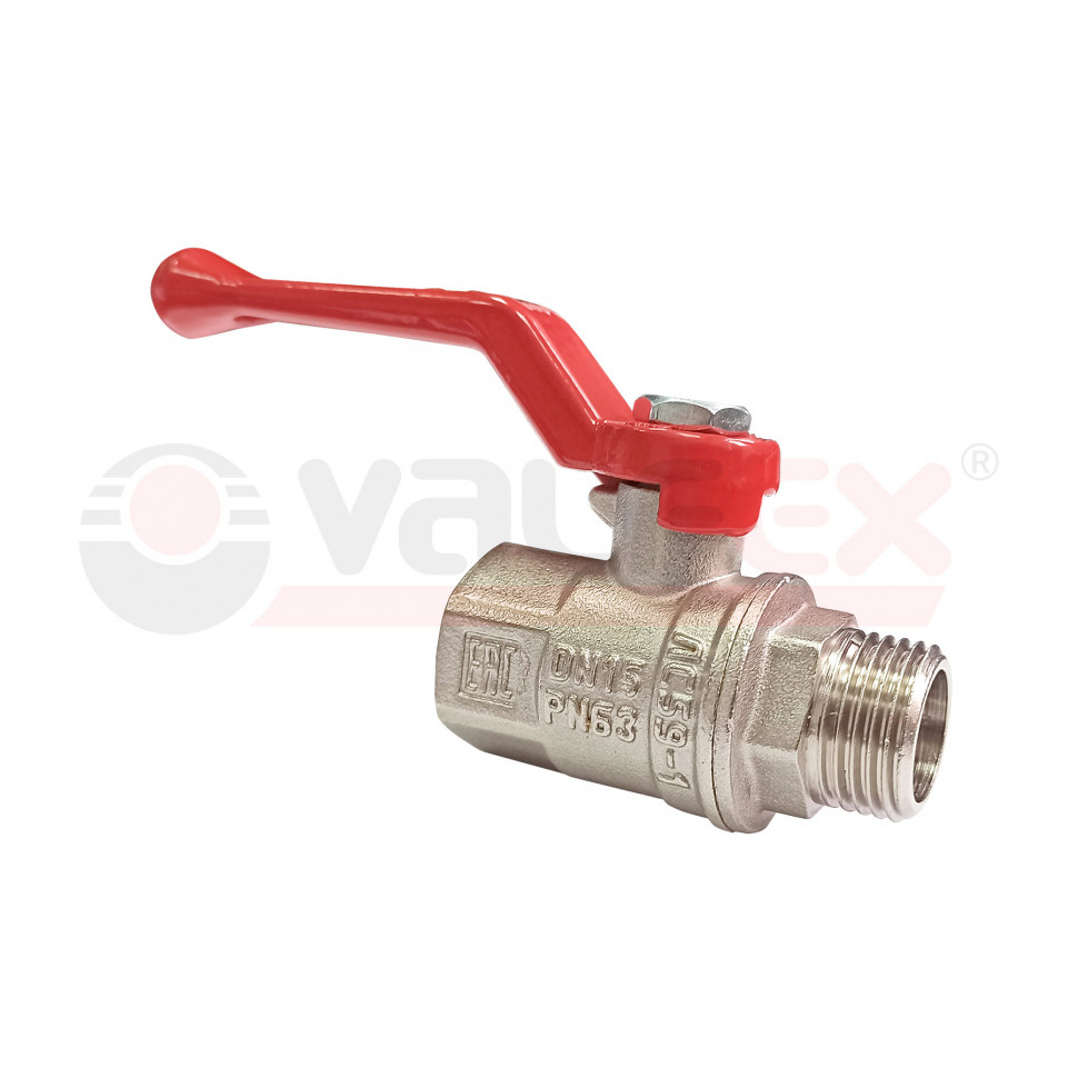 Кран шаровой латунный PREMIUM для ВОДЫ 3/4" ВР/НР рычаг, НИКЕЛИР-Й VALFEX 11Б27фт1М (40/10)
