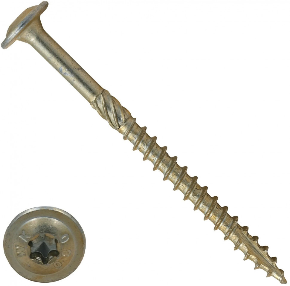 Саморезы с прессшайбой Torx, по дереву, желтый цинк     10х280 мм (25 шт)